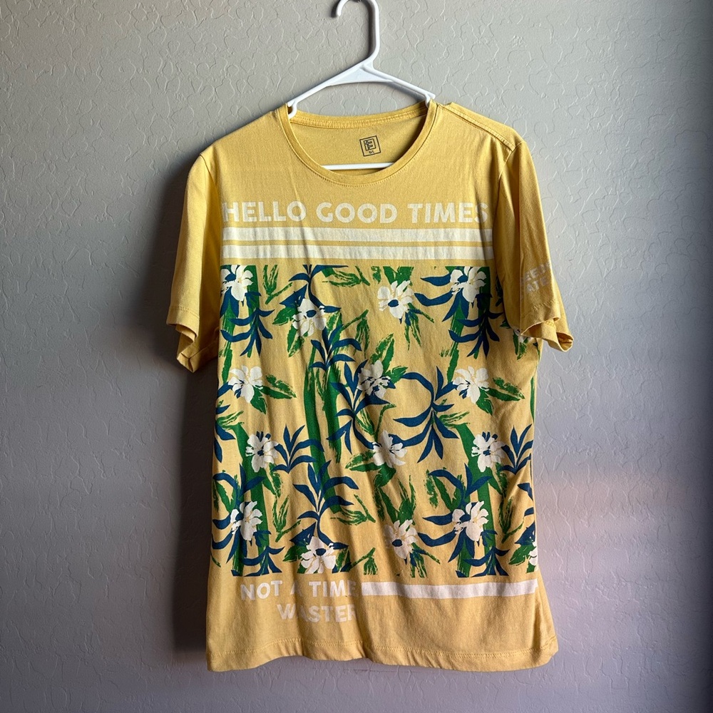 Yellow Graphic T-Shirt with Floral Design